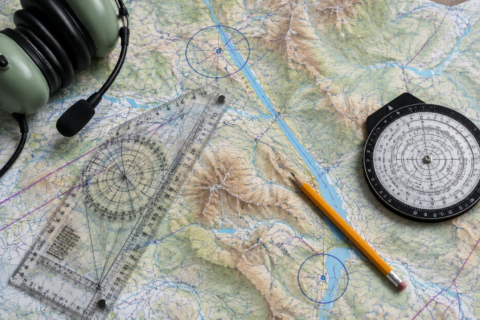Illustration des outils de navigation et du casque radio
